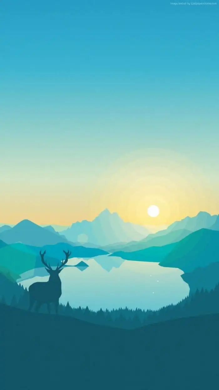 Abstract Forest  Silhouette Of A Deer  In Front Of A Sunset Background