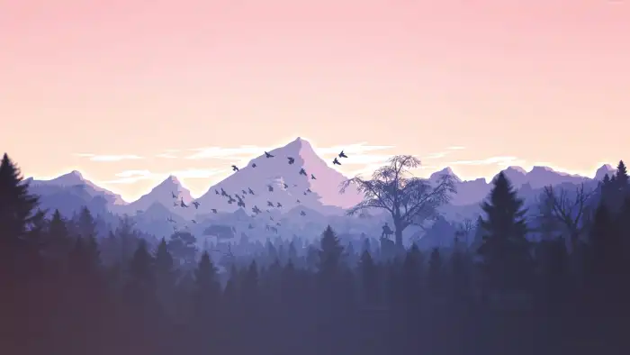 Abstract Forest  Snowy Mountain Range Background