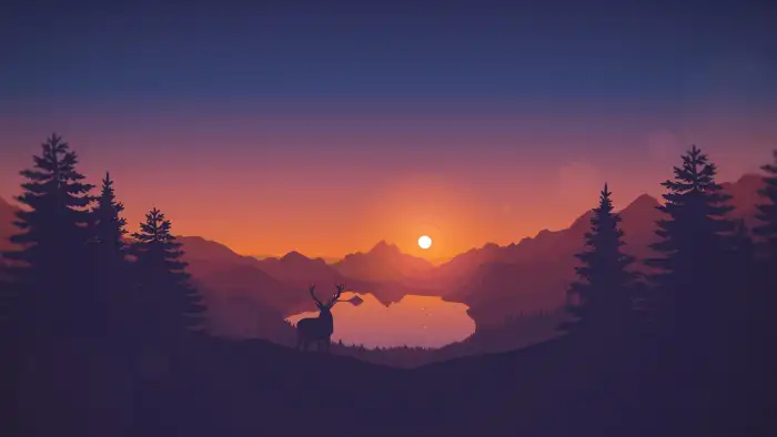 Abstract Forest Sunrise Deer In Front Of A Sunset Background