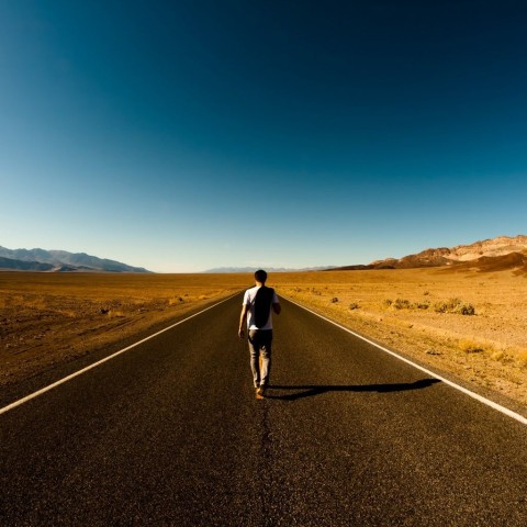 Alone Boy Mountain Road Background HD Download