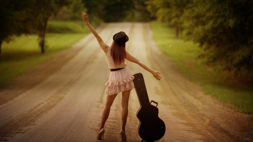 Alone Girl Road Background HD Photo Image Download