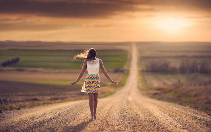 Alone Girl Road Background HD Photo Image Download