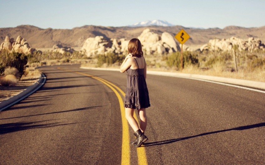 Alone Girl Road Background HD Wallpaper Photo Free Download