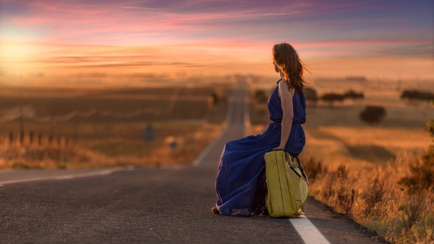 Alone Girl Road Sitting Background HD Wallpaper Photo Image