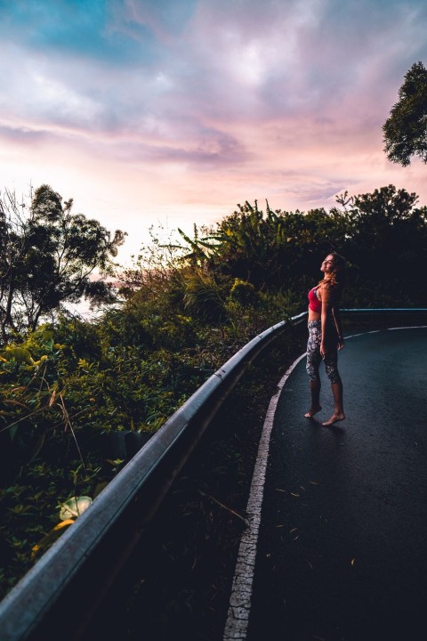 Alone Girl Road Sunset Background HD Wallpaper Photo Image