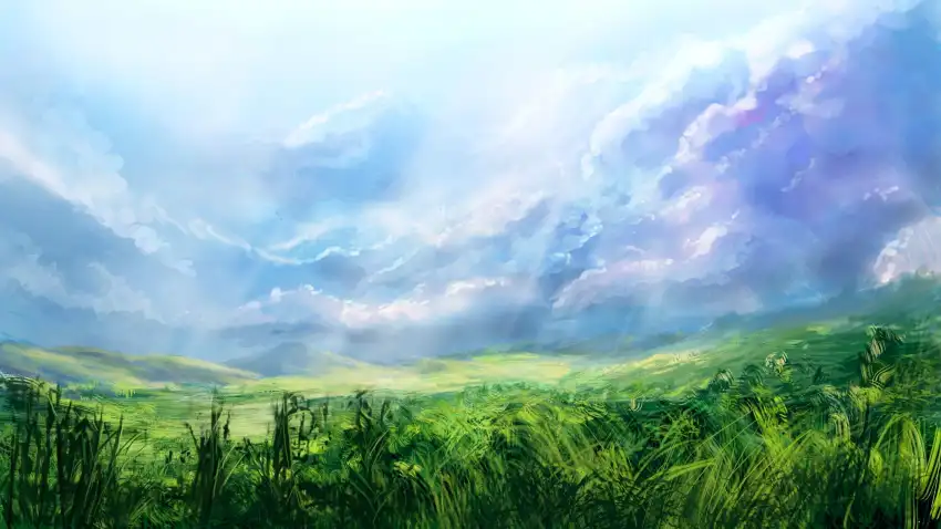 Anime Blue Sky With Field Background HD Download