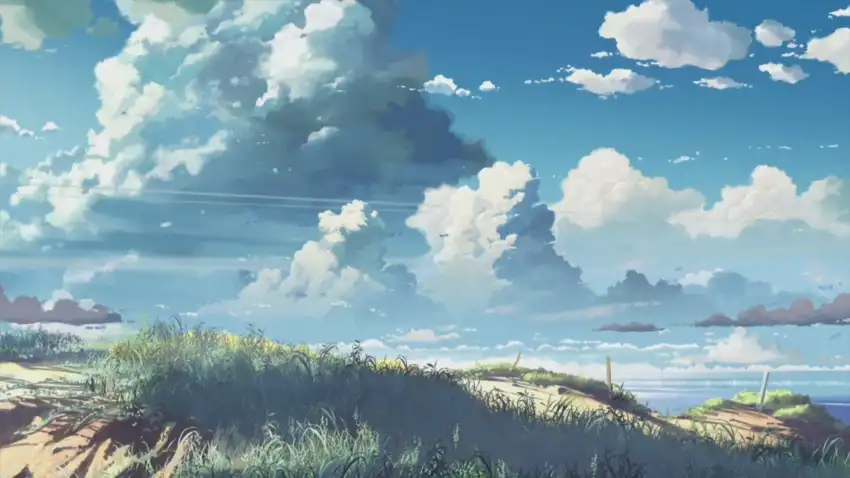 Anime Field White Sky Background HD Download Free