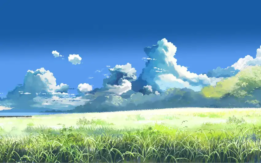 Anime Field White Sky Background HD Download Free