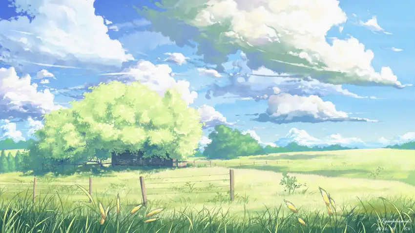 Anime Field White Sky Background HD Download Free