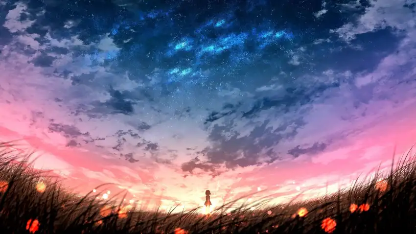 Anime Field With Sky Image Background HD Download