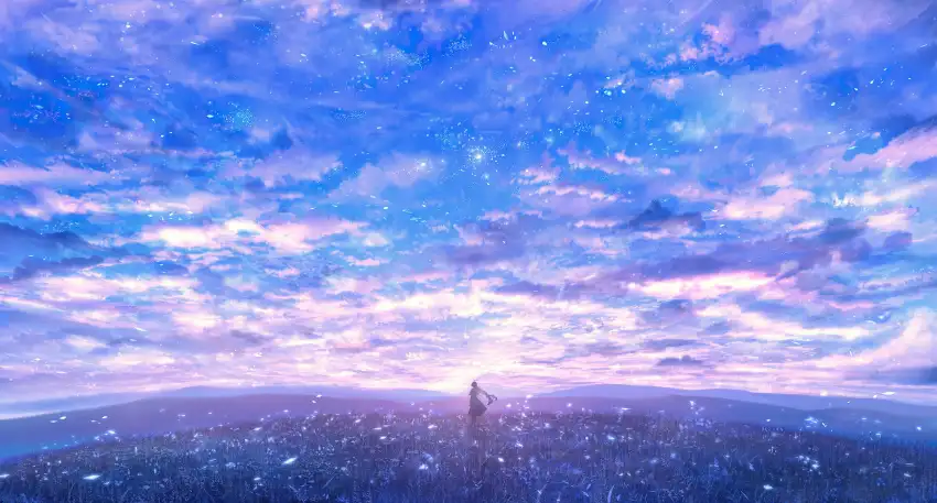 Anime Field With Sky Wallpaper Background HD Download