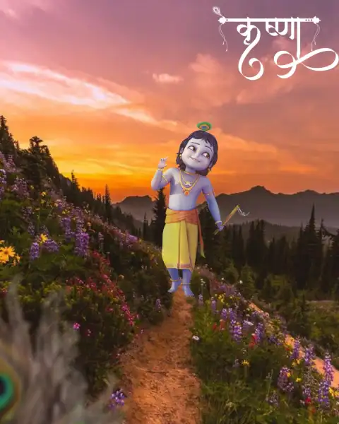 Baby Krishna On Mountain Janmashtami Editing Background