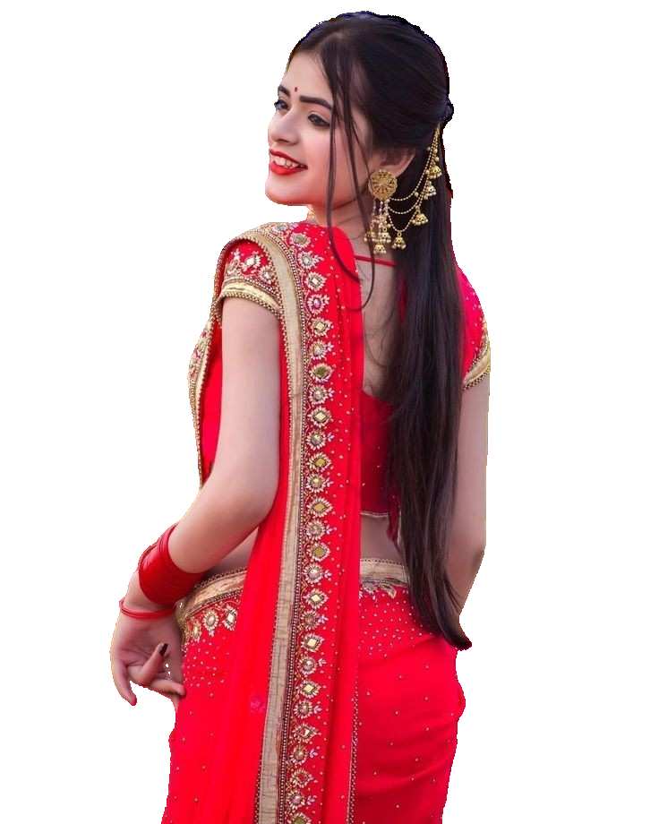 Back View Girl In Red Saree PNG Images Download