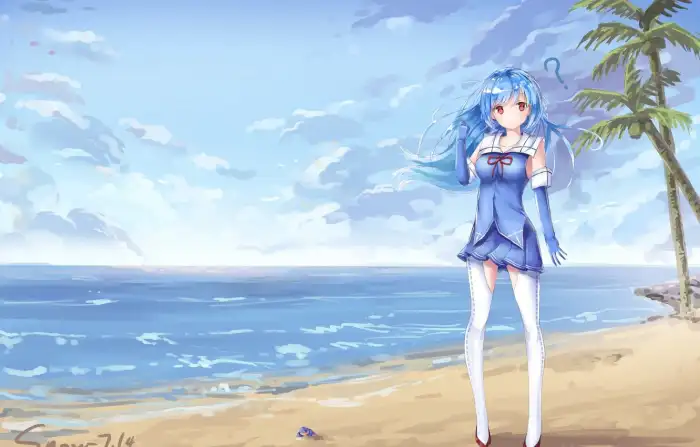 Beach Anime Gilr Standing Snad Free Background Free