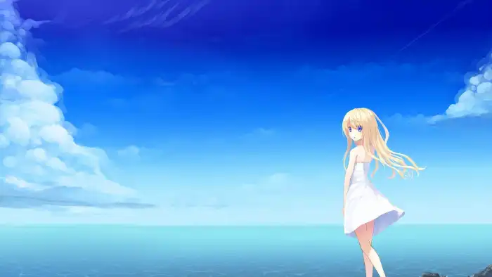 Beach Anime Girl Blue Sky Background Free