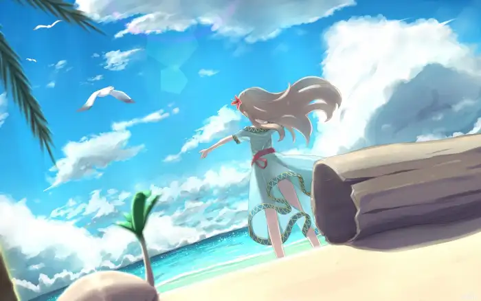 Beach Anime Girl Wallpapeprs HD Background Free