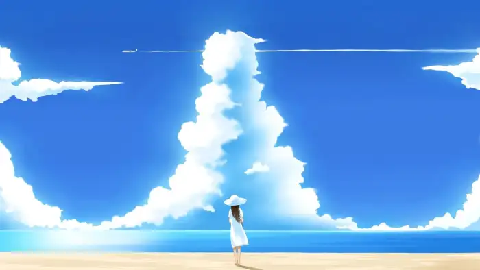 Beach Anime Little Girl Ocean Background Free