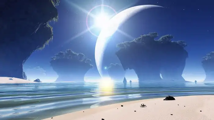 Beach Anime Plante In Sky Background Free