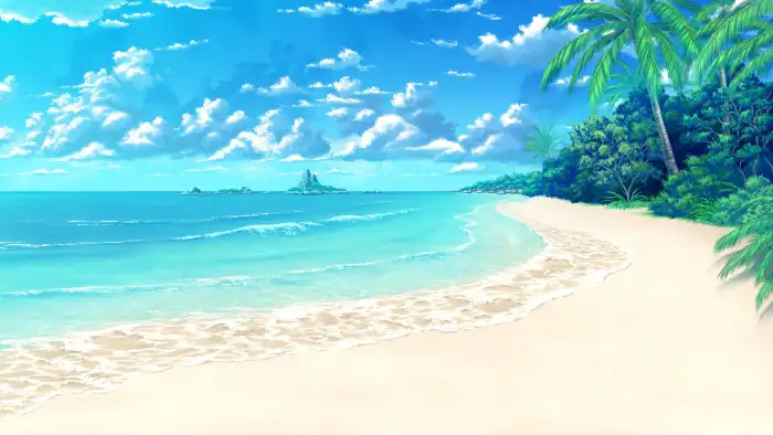 Beach Anime Sand Ocean Nature Background Free