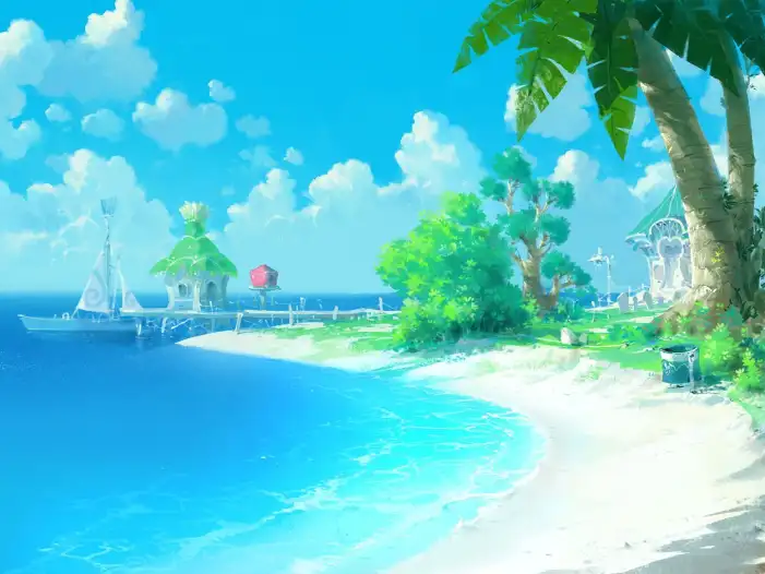 Beach Anime Sand Ocean Nature Background Free