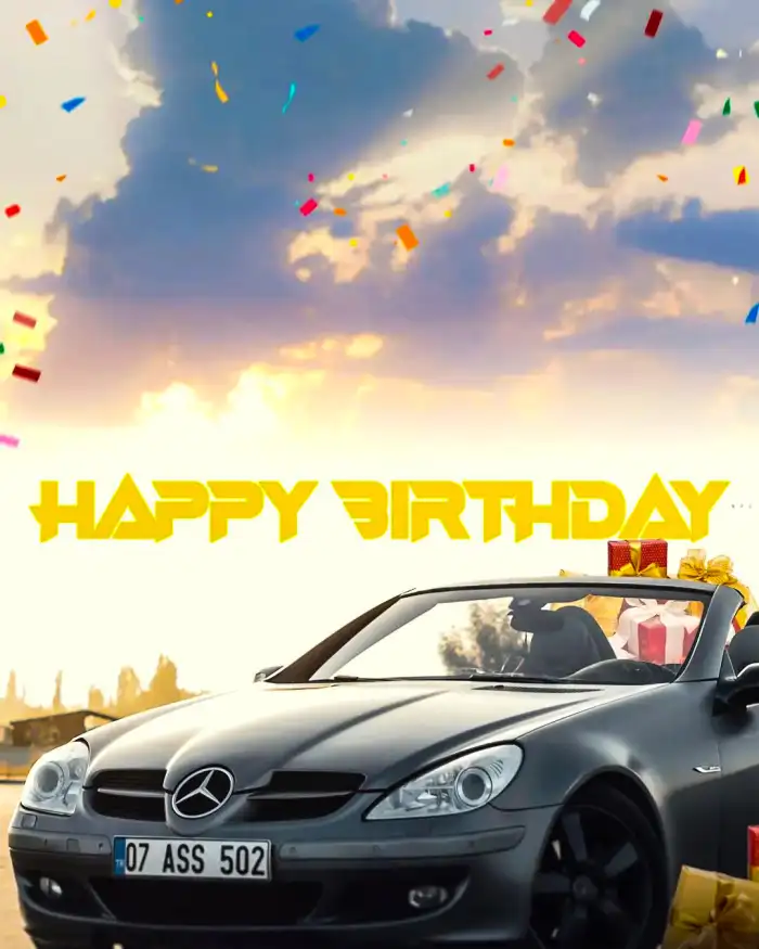 Birthday Photo Editing Car Parked In Front Of A Sunset Background