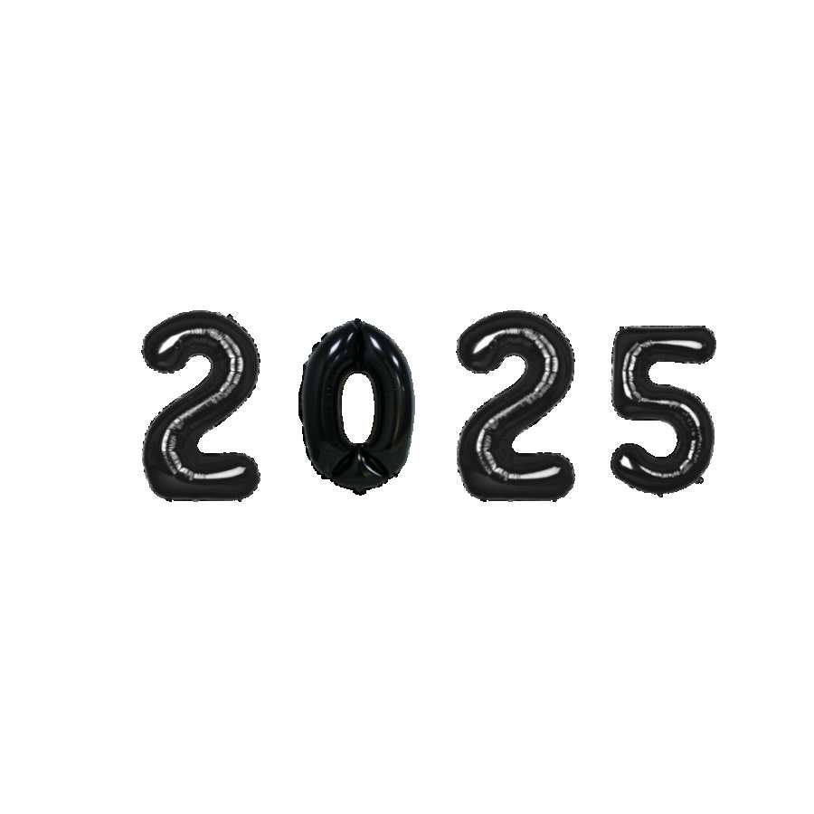 Black Happy New Year 2025 PNG