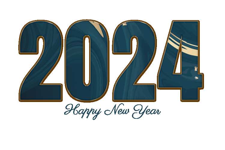 Blue Gold Marble  2024 Happy New Year PNG Images