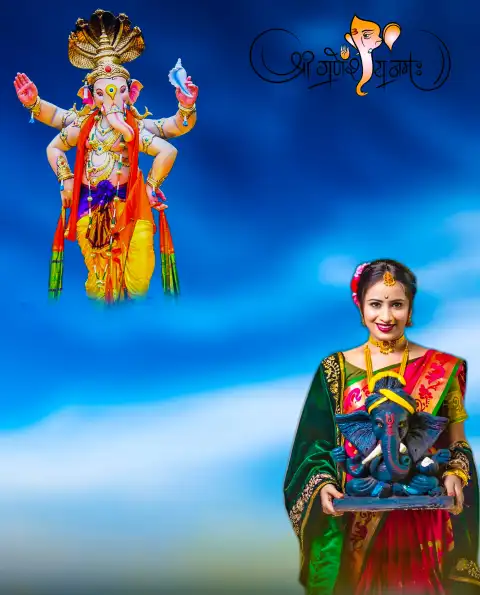 Blue Sky Ganesh Chaturthi With Marathi Girl Editing Background HD Download