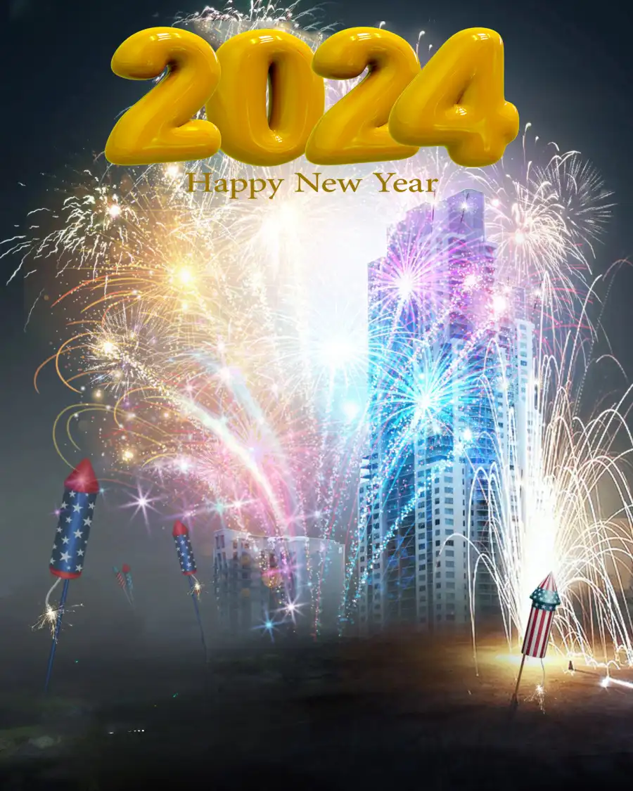 CB 2024 Happy New Year Fireworks In The Sky Background