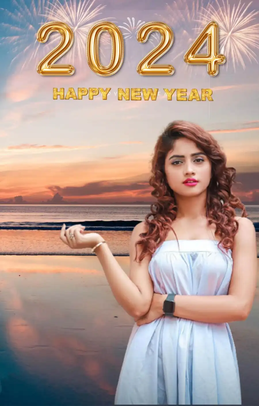 CB 2024 Happy New Year Girl Posing For A Picture Background