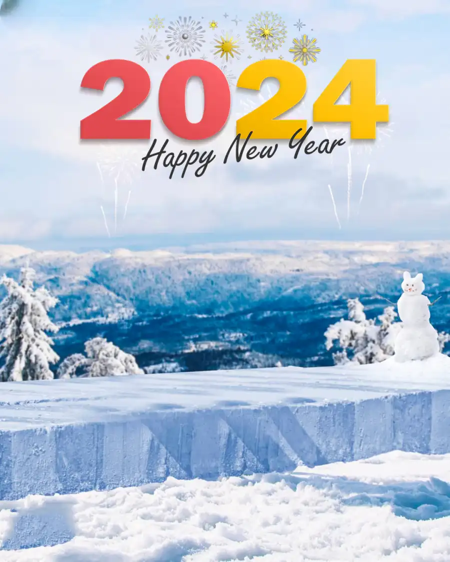 CB 2024 Happy New Year Snowy Landscape With Trees And Mountains Background