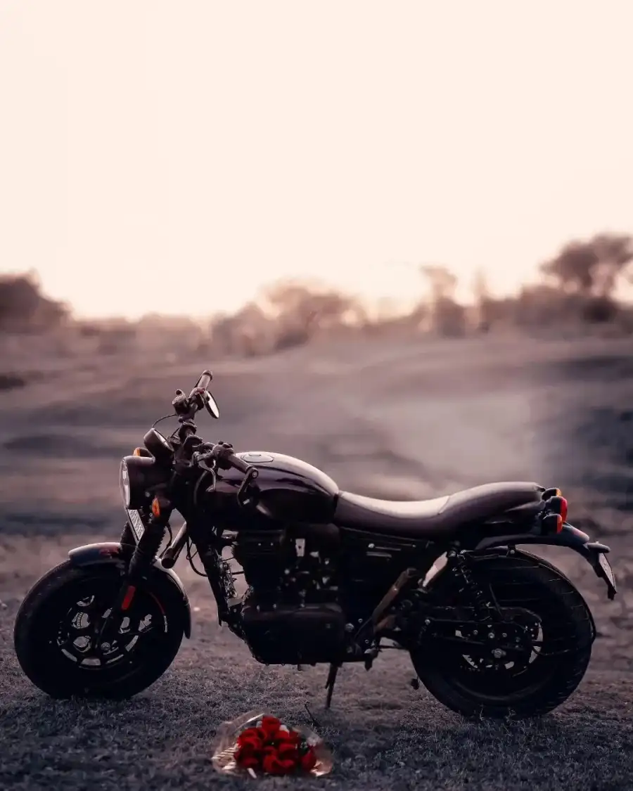 CB Bike Motorcycle Parked On A Road Background