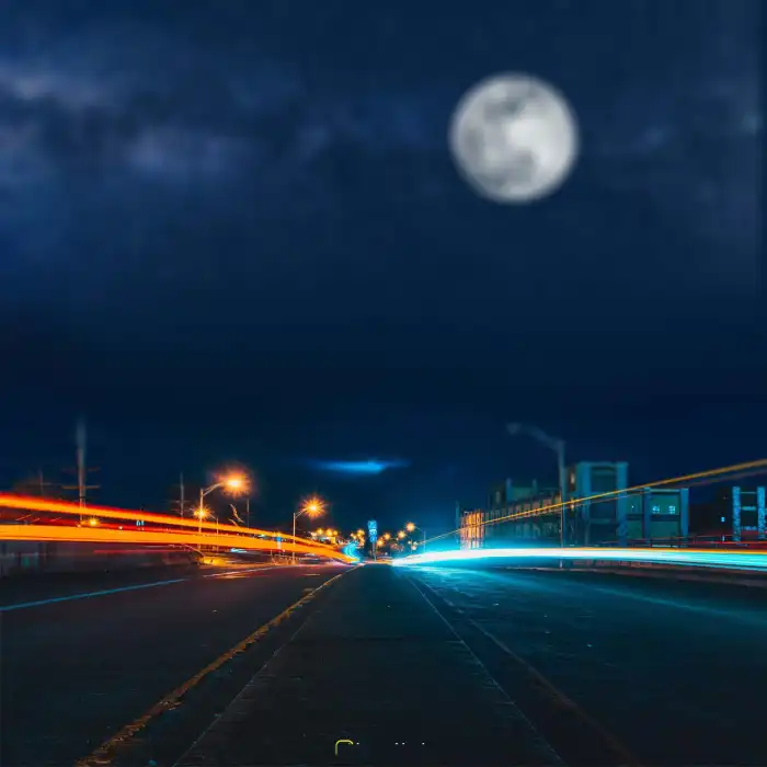 CB Blur Road Nigh Sky Moon Photo Editing Background