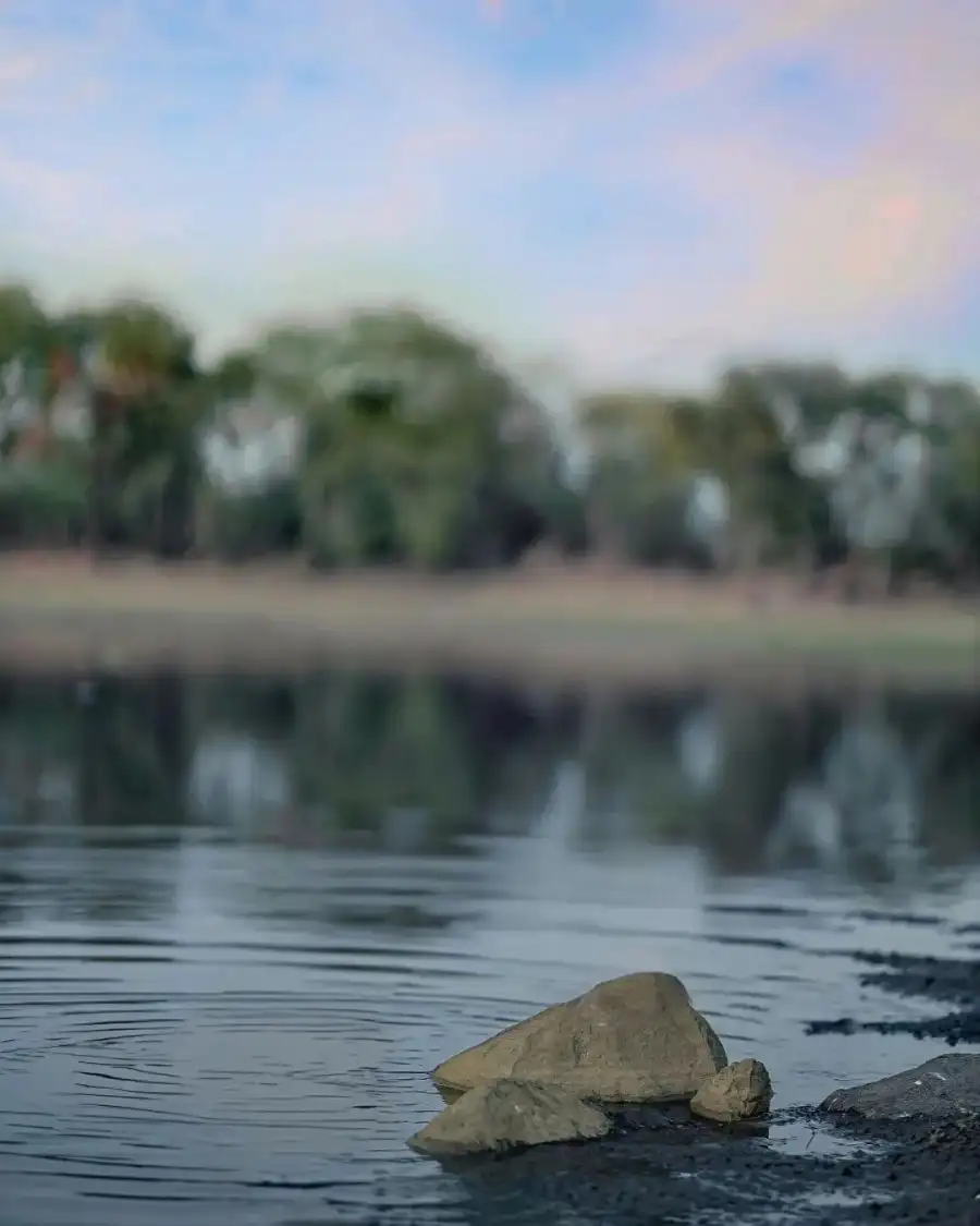 CB Body Of Water With Rocks And Trees In The Background