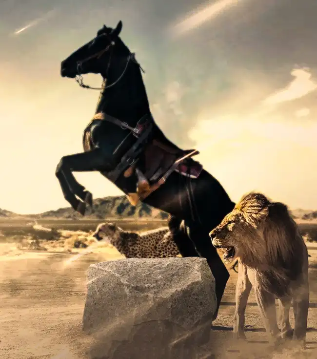 CB Edit Black Horse With Lion And Rock Background HD