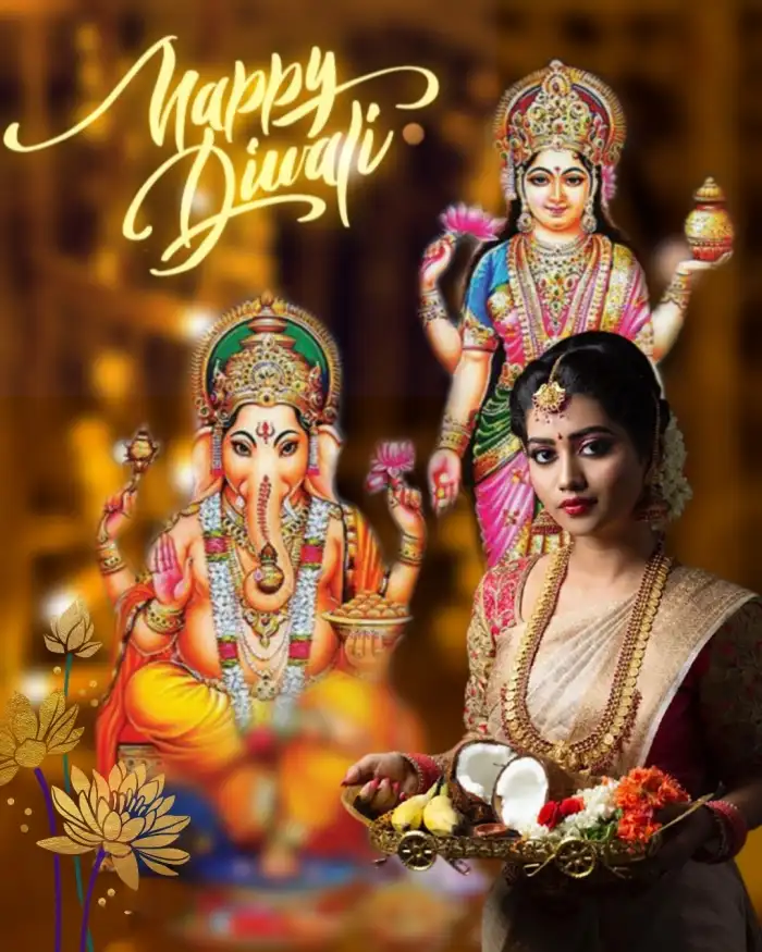 CB Happy Diwali Background With Girl And Puja Thali