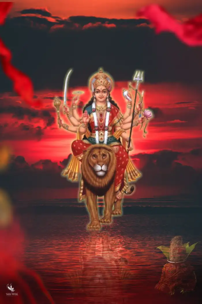 CB Happy Navratri Editing Background Maa Durga Sitting Om Lion HD