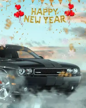 CB Happy New Year 2023 Black Car Background HD