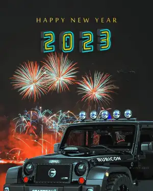 CB Happy New Year 2023 Black Jeep Background HD