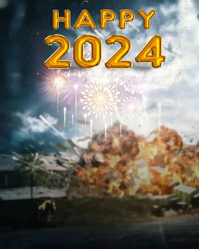 CB Happy New Year 2024 Fire With A Large Explosion Background