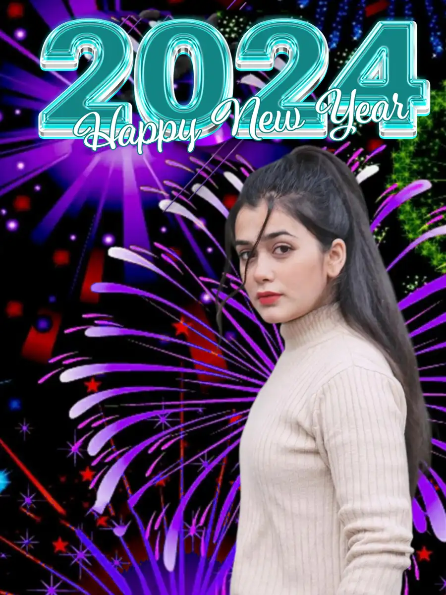 CB Happy New Year 2024 Girl Colorful Lights Background