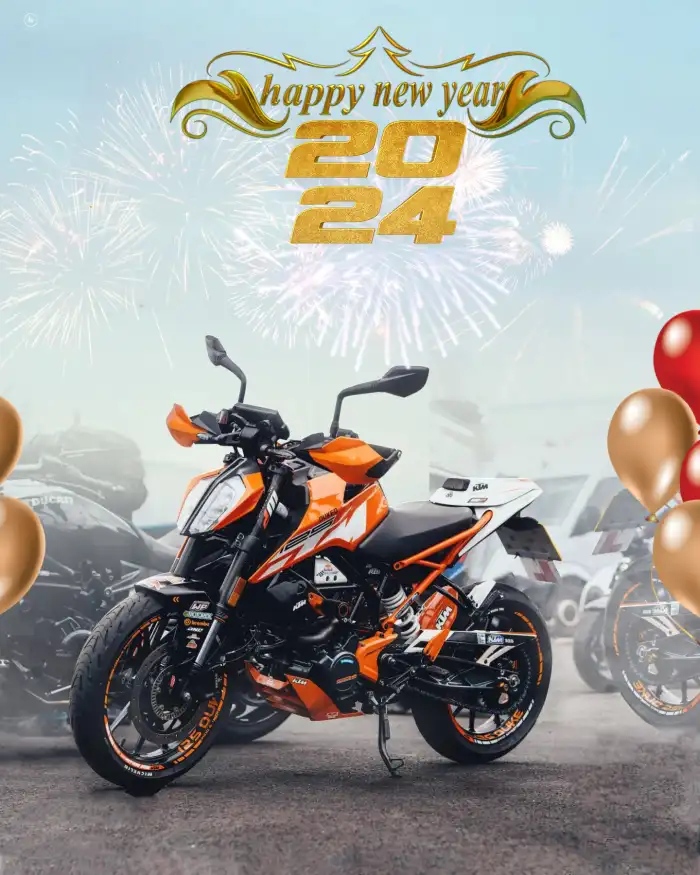 CB Happy New Year 2024 Motorcycle Parked In Front Of Fireworks Background