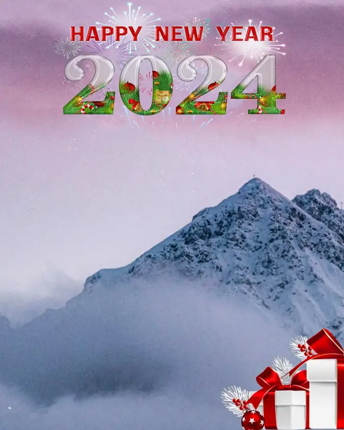 CB Happy New Year 2024 Mountain With A Snow Covered Peak Background