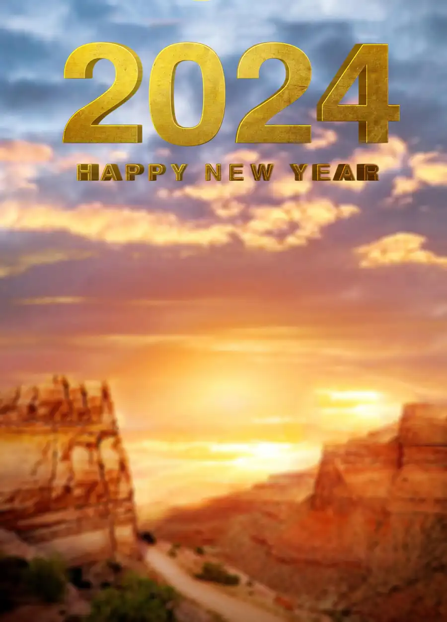 CB Happy New Year 2024 Sunset Over A Canyon Background