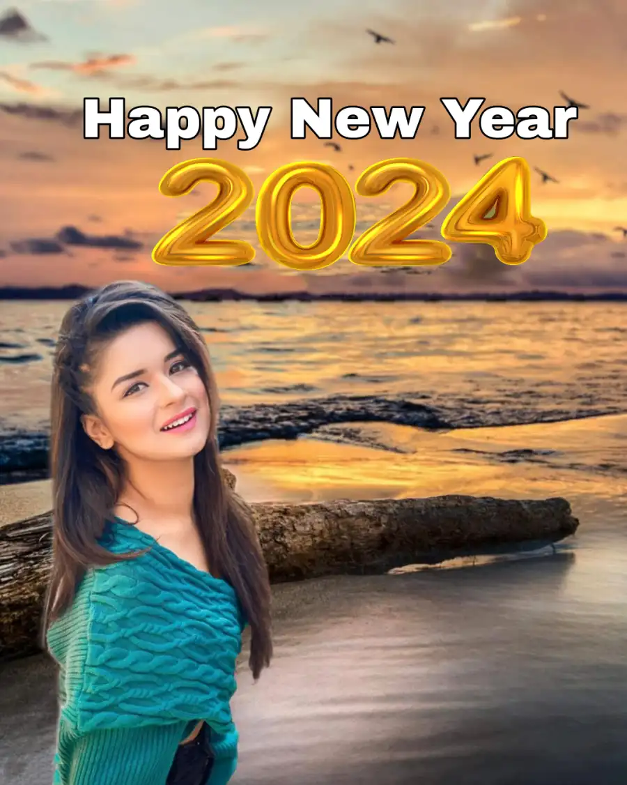 CB Happy New Year 2024 Woman Standing In Front Of A Body Of Water Background