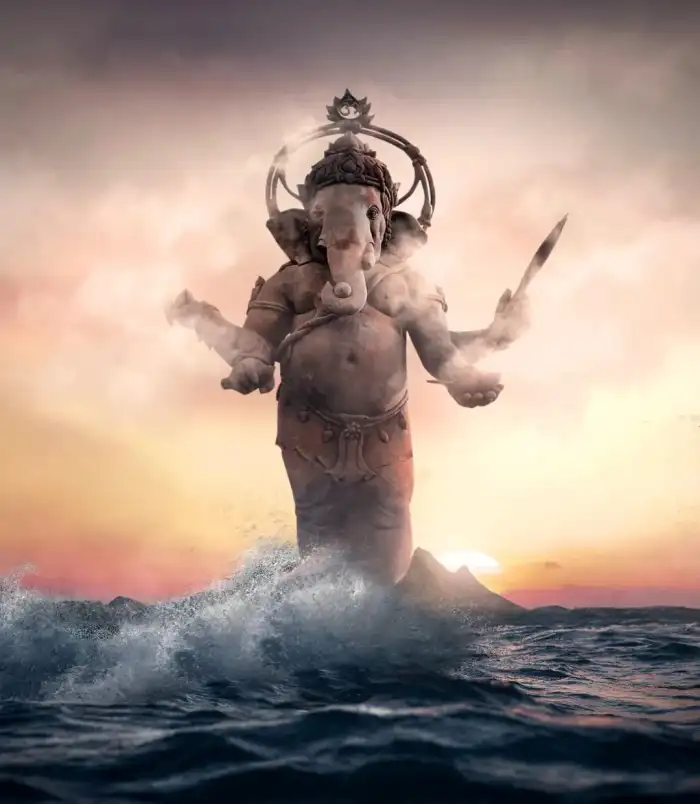 CB Picsart Editing  Ganpati Holding A Sword In The Water Background