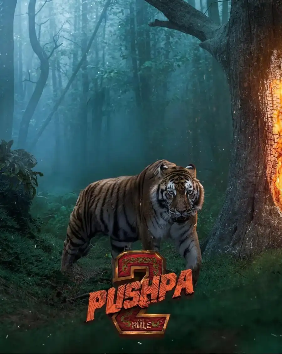 CB Pushpa Two Movies Poster Tiger In A Forest Background