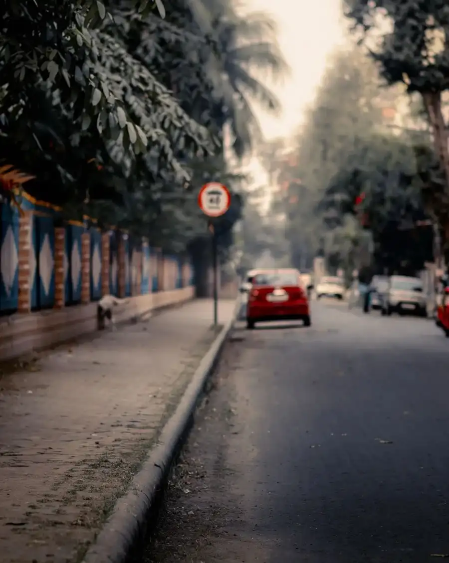 CB Street With Cars And Trees On The Side Background