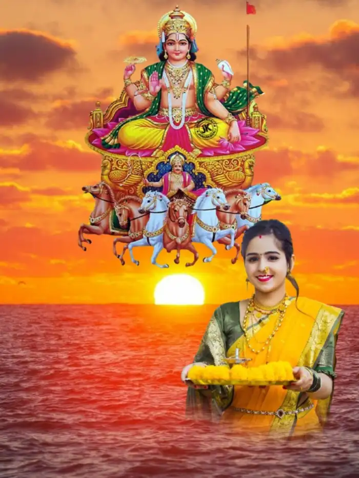 Chhath Puja Girl Holding Puja Thali Editing Background