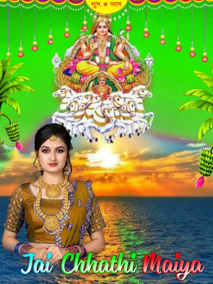 Chhath Puja Girl In Water Sunset SKY CB Editing Background